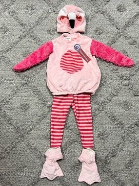 NWT Pink Flamingo Halloween Costume 12-18M Plush 4 Pc Set Hood Tunic Leggings